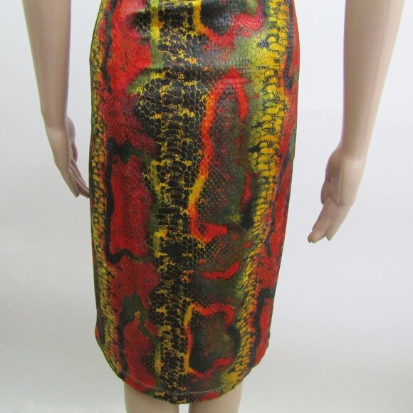VTG 90s Y2K Mayren Viray snake print REPTILE XS Python Orange Sheath dress - Picture 9 of 12